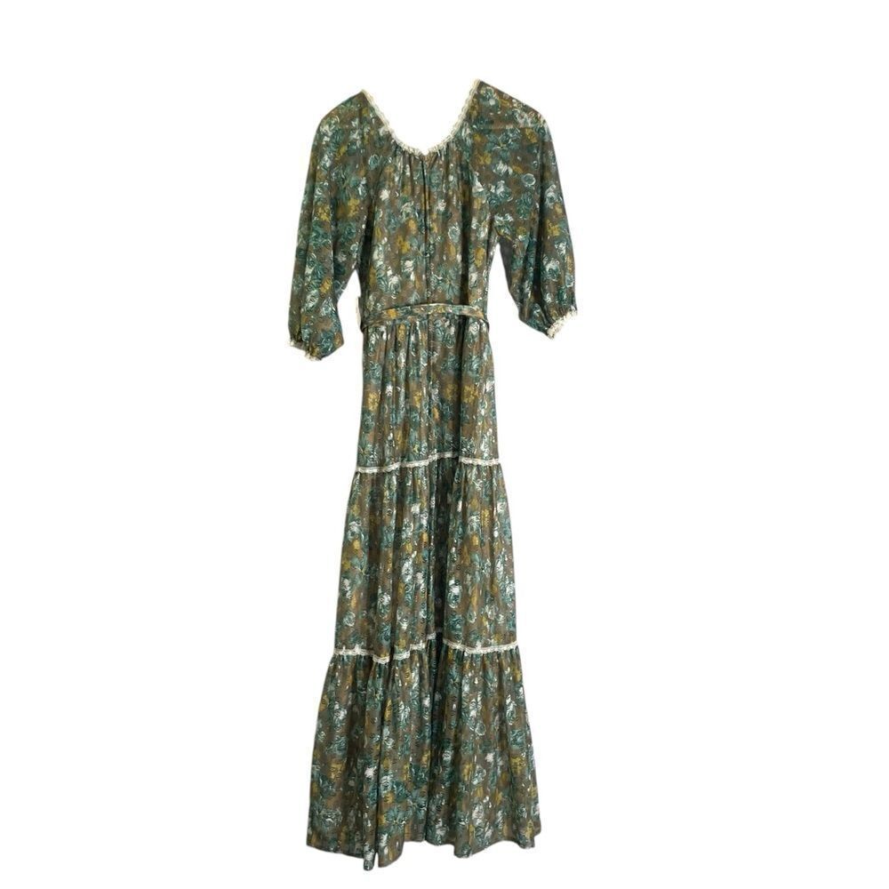 Vintage Kati for Laura Phillips 1970s Maxi Dress Green Blue Floral 12 - Picture 2 of 13